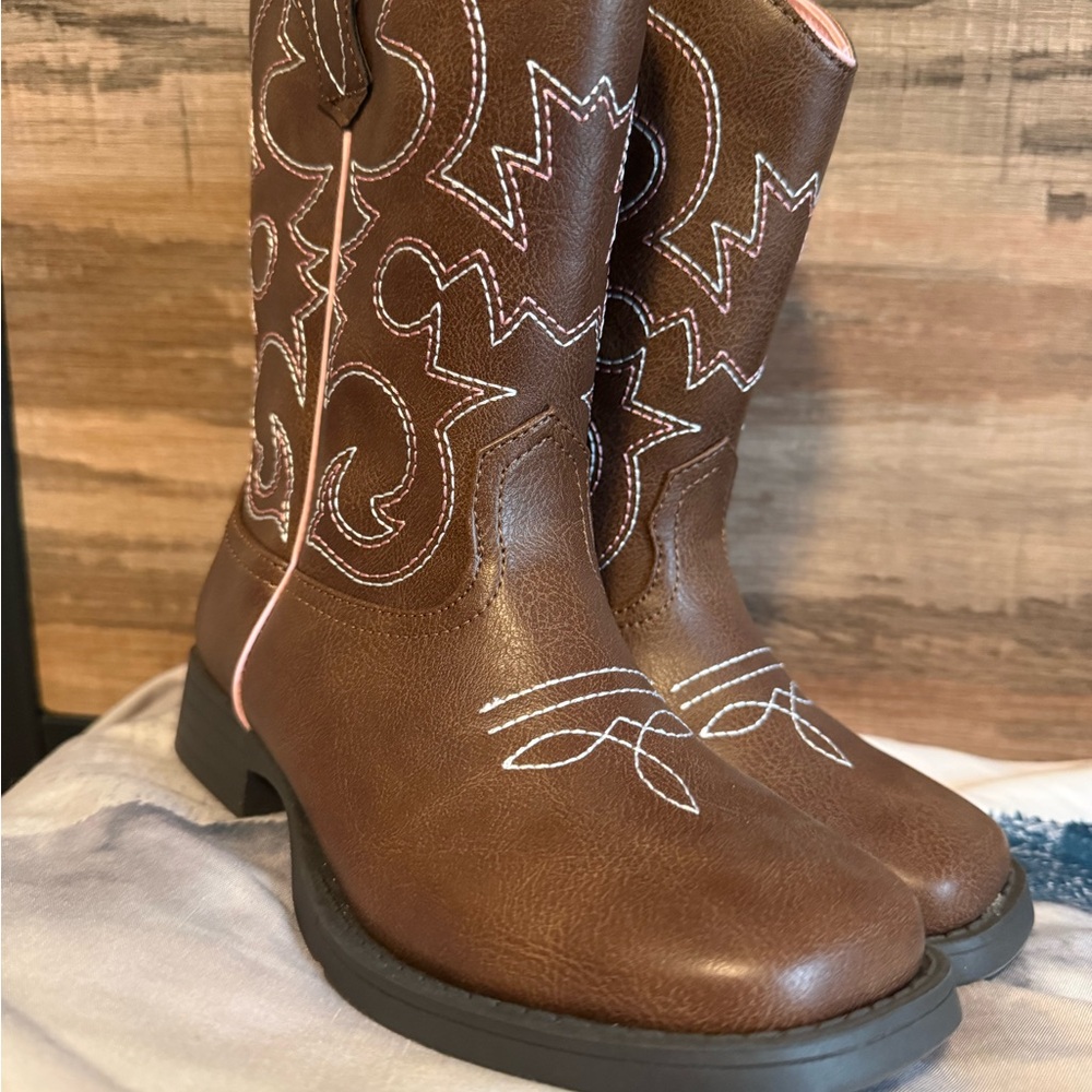 Brown Western Embroidered little Girl's Cowboy Boots size 13